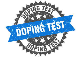 doping test stamp. grunge round sign with ribbon