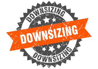 downsizing stamp. grunge round sign with ribbon