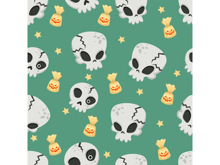 Halloween seamless pattern skulls. Cartoon characters halloween illustration. Vector pattern for paper background vector