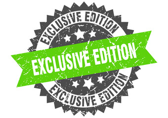 exclusive edition stamp. grunge round sign with ribbon