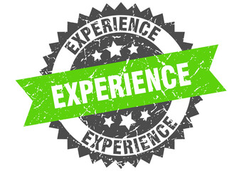 experience stamp. grunge round sign with ribbon