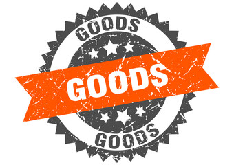 goods stamp. grunge round sign with ribbon