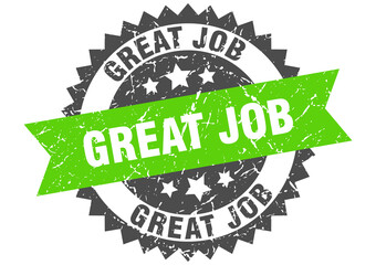 great job stamp. grunge round sign with ribbon