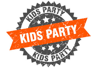 kids party stamp. grunge round sign with ribbon