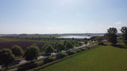 Aerial view the dutch countryside, agricultural area and farmland in the south of the Netherlands.