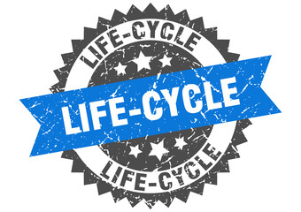 life-cycle stamp. grunge round sign with ribbon
