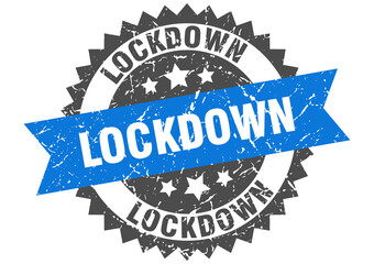 lockdown stamp. grunge round sign with ribbon