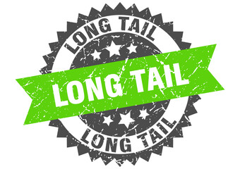 long tail stamp. grunge round sign with ribbon