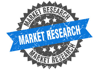 market research stamp. grunge round sign with ribbon