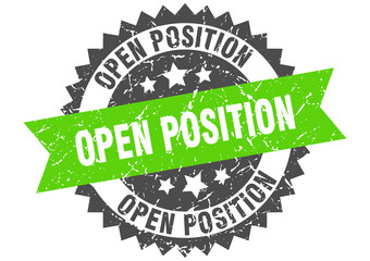 open position stamp. grunge round sign with ribbon