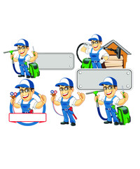 cleaning service people mascot cartoon in vector