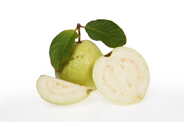 Green Guava fruit slice isolated on white background, healthty Guava fruit