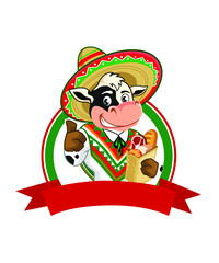 cow sombrero mascot cartoon in vector