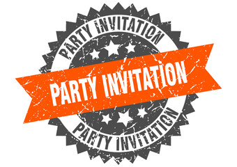 party invitation stamp. grunge round sign with ribbon