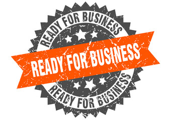 ready for business stamp. grunge round sign with ribbon