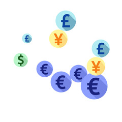 Euro dollar pound yen round symbols flying money vector illustration. Commerce pattern. Currency 