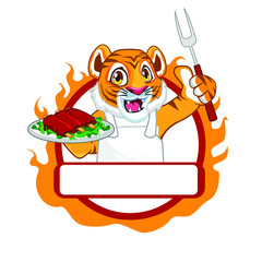 tiger chef logo cartoon in vector
