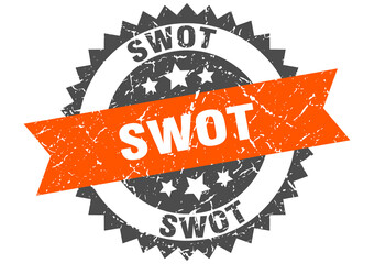 swot stamp. grunge round sign with ribbon