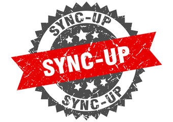 sync-up stamp. grunge round sign with ribbon