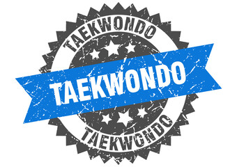 taekwondo stamp. grunge round sign with ribbon