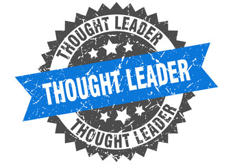 thought leader stamp. grunge round sign with ribbon