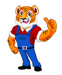 Fototapeta na wymiar tiger worker mascot cartoon in vector