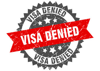 visa denied stamp. grunge round sign with ribbon