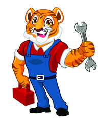 tiger worker mascot cartoon in vector