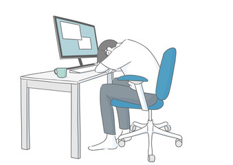 在宅ワーク　昼食後の眠気と闘う男