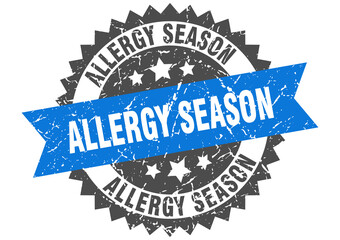 allergy season stamp. grunge round sign with ribbon