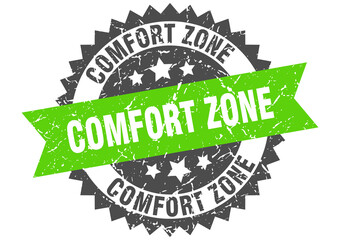 comfort zone stamp. grunge round sign with ribbon