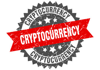 cryptocurrency stamp. grunge round sign with ribbon