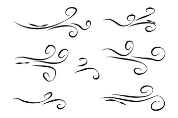 Hand drawn air wind doodle blow. Handmade sketch symbols set gust design on a white background. vector illustration graphic design elements