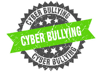cyber bullying stamp. grunge round sign with ribbon
