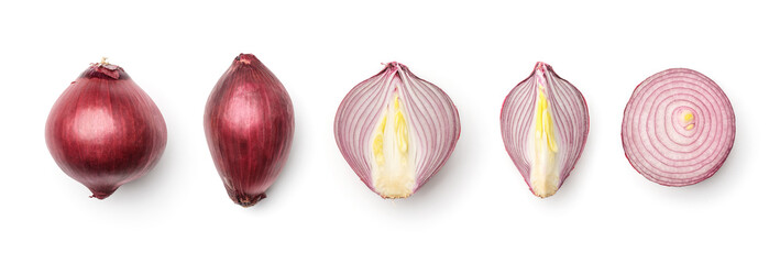 Collection of red onion isolated on white background
