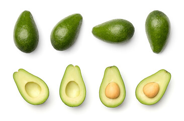 Collection of avocados isolated on white background