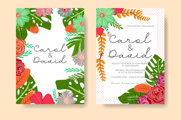 Wedding Invitation Template Design with flat style vector floral of Flower and Leaf