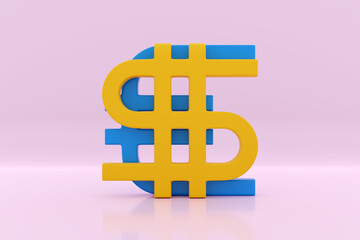 3d illustration of euro and dollar money icons on pink isolated background. Currency exchange symbol, rising prices. Convert dollar to euro and back.
