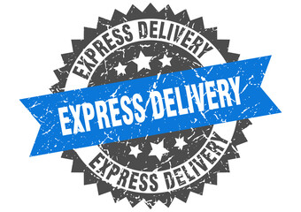 express delivery stamp. grunge round sign with ribbon