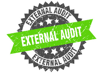 external audit stamp. grunge round sign with ribbon