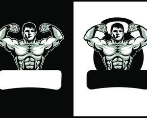gym fitness logo cartoon in vector