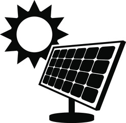 Solar panel and sun on a white background. Solar cell panel vector symbol icon for design template