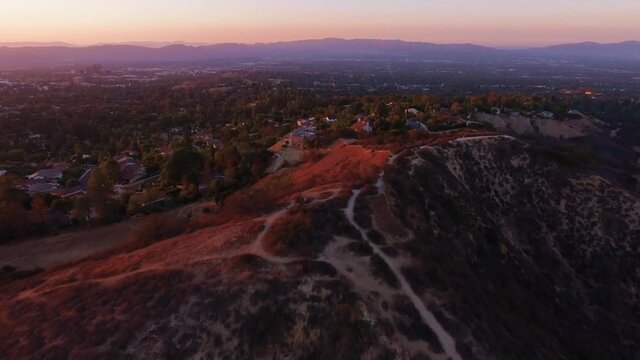 Sunset on the San Fernando Valley as seen from Corbin Canyon Drone View