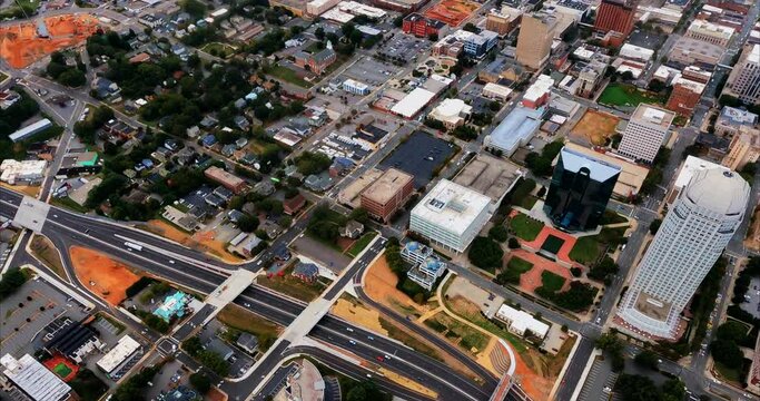 New highways can be seen as I fly over a part of Winston-Salem, NC that you don’t normally see. Everyone else captures the high rise buildings but this is a more accurate look at the town. Old buildin