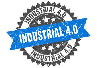 industrial 4.0 stamp. grunge round sign with ribbon