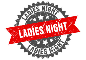 ladies night stamp. grunge round sign with ribbon