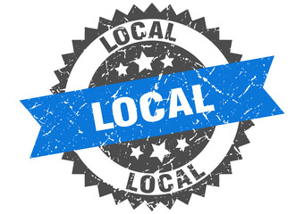 local stamp. grunge round sign with ribbon