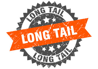 long tail stamp. grunge round sign with ribbon