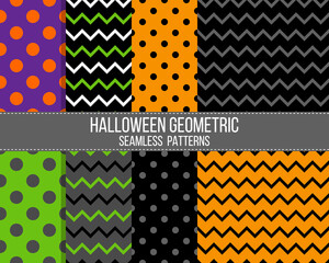 polka dots and zigzag halloween colors seamless vector patterns set