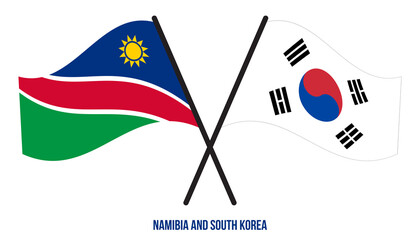Namibia and South Korea Flags Crossed And Waving Flat Style. Official Proportion. Correct Colors.